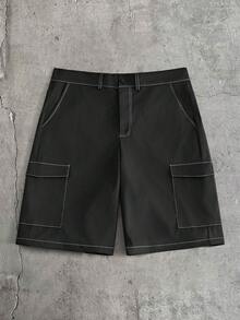 AXEPEAK 男士大尺碼夏季休閒襯衫短褲套裝 - 黑色 - 查看 5