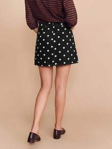 lacRébo Polka Dot Print Beige Woven Mini Skirt, Spring/Summer Vintage French Parisian Style - Black - View 6