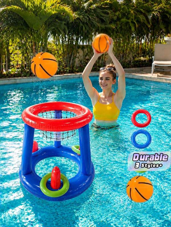 Portable Pool Party Inflatable Basketball Hoop Set With Ball, Pool Accessories, Suitable For Adult Family Entertainment, Outdoor Leisure, Summer Parties, Beach, Lakes, Water Sports, Outdoor Water Games, Beach Essentials, Beach Accessories