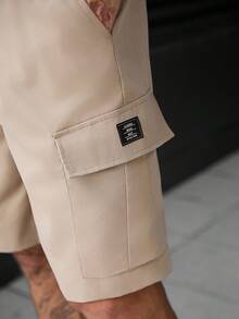 Manfinity CasualCool 男士夏季休閒街頭風都市彈性腰抽繩工裝短褲 - 卡其色 - 查看 5