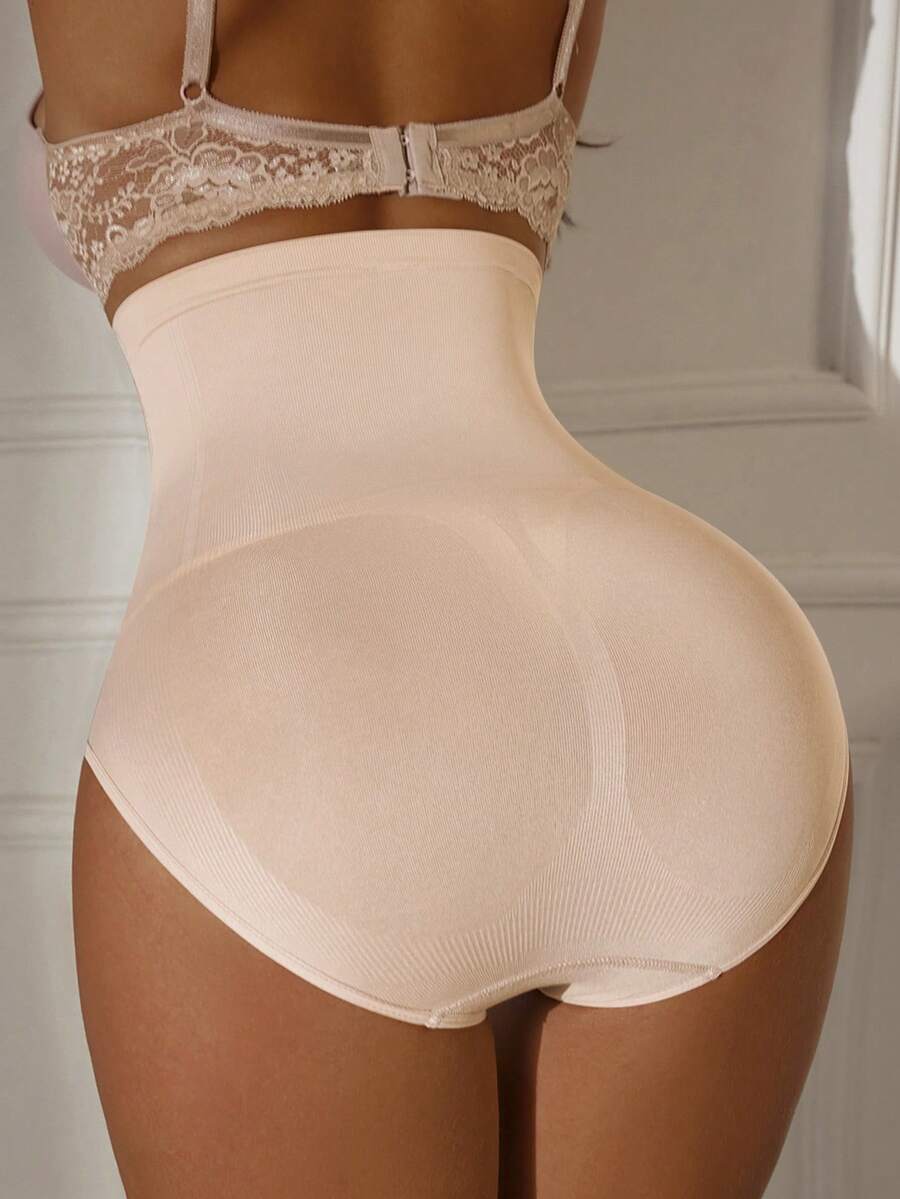 SHEIN 1件無縫高腰收腹提臀塑形內褲,前開扣設計 - 杏色 - 查看 1