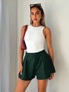 Siren Gaze Women's Solid Color Casual Versatile Daily Wear Shorts - Dark Green - View 4