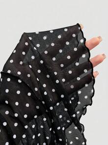 Sweetra Plus Size Women's Spring/Summer Romantic Vacation Y2K Sexy Ruffle Polka Dot Crop Top With Double Layer Ruffles And Metal Buttons, Sheer Design Tube Top, Vacation Versatile, College Style, Office, Back To School Holiday, Spring/Summer , All Season Wear - Multicolor - View 7