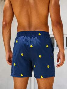 VIVINTIMO Plus Size Men's Cartoon Duck Print Slant Pocket Beach Shorts, Holiday - Navy Blue - View 2