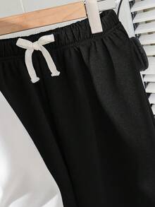 兒童青少年男孩運動休閒拼色圓領衛衣與運動長褲2件套 - 黑色 - 查看 8