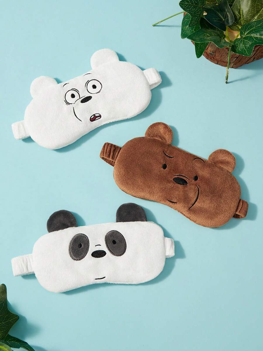 We Bare Bears X Joivida 1個 3色可選刺繡可愛泰迪熊絨毛睡眠眼罩 柔軟全遮光彈性眼罩 旅行小憩日常睡眠輔助,亦是適合週年或生日的可愛個性化禮物 - 彩色 - 查看 1
