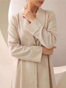 Graceveil Bata larga holgada de uso diario para mujer, de color liso, casual y elegante con cuello - Albaricoque - Ver 5