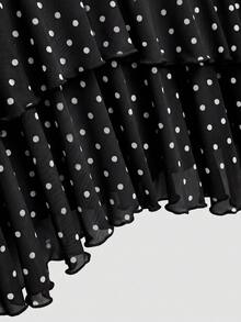 Sweetra Plus Size Women's Spring/Summer Romantic Vacation Y2K Sexy Ruffle Polka Dot Crop Top With Double Layer Ruffles And Metal Buttons, Sheer Design Tube Top, Vacation Versatile, College Style, Office, Back To School Holiday, Spring/Summer , All Season Wear - Multicolor - View 8