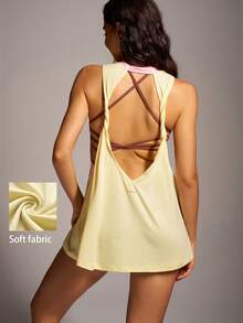 VARSIVA Top deportivo largo para mujer con espalda calada y bloques de color - Multicolor - Ver 3