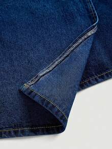 SHEIN Girlism Tween Girls Deep Blue Denim Asymmetrical Waist Loose Skirt Casual Fashion Creative Personalized Halloween Winter - Blue - View 6