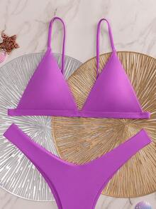 Oceva Bikini de triángulo con corte alto para playa en verano - Morado - Ver 5