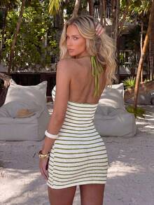SHEIN Allurite 性感V領條紋細肩帶洋裝 女款 - 彩色 - 查看 2