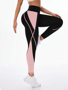 SHEIN Velisys 女款 3 件組運動緊身褲，拼色設計，黑白粉色，附口袋，9/10 分長，適合休閒穿著、跑步、瑜伽、健身房、網球 - 彩色 - 查看 2