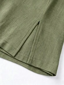 SHEIN Franclia Summer New Linen Casual Versatile Culottes - Army Green - View 4