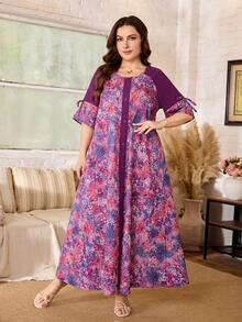 Lacomfia Random Floral Purple-Red Print Flower Dress Elegant Boho Fashion Beautiful Loose Half Sleeve Five-Point Sleeve Casual Plus Size Vacation Formal Summer - Multicolor - View 4