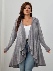 SHEIN Clasi 大尺碼女款優雅輕便連帽長袖外套，秋冬穿著，百搭休閒日常外衣，適合秋季健行 - 灰色 - 查看 4