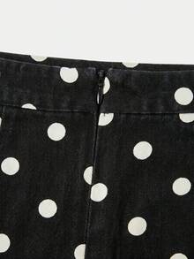 lacRébo Polka Dot Print Beige Woven Mini Skirt, Spring/Summer Vintage French Parisian Style - Black - View 10