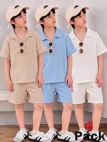 SHEIN 男童夏季休闲衬衫短裤套装 - 彩色 - 查看 6