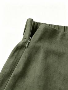SHEIN Franclia Summer New Linen Casual Versatile Culottes - Army Green - View 3