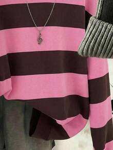 SHEIN EZwear 女款休閒復古連帽衛衣，彩色條紋，秋冬服飾 - 彩色 - 查看 7