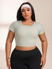 SHEIN Rhythm Era Women's Plus Size Solid Color Backless Cropped Sports T-Shirt - Baby Pink - View 6