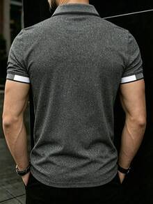 Manfinity Dauomo 男士標準尺寸夏季 Polo 衫，拼色＋格紋印花圖案，圖形設計，商務休閒上衣，優雅，日常通勤穿著，修身舒適面料，戶外 - 彩色 - 查看 2