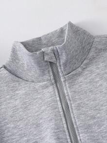 SHEIN 女童青少年半拉鍊寬鬆運動衫與休閒寬腿運動長褲套裝，寬鬆版型，返校穿搭，適合秋冬舒適穿著 - 灰色 - 查看 6