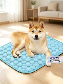 1pc Ice Silk Pet Cooling Mat – Summer Self-Cooling Pad For Dogs & Cats, Lightweight Portable Cooling Bed, Keeps Your Pet Cool - Blue - View 1
