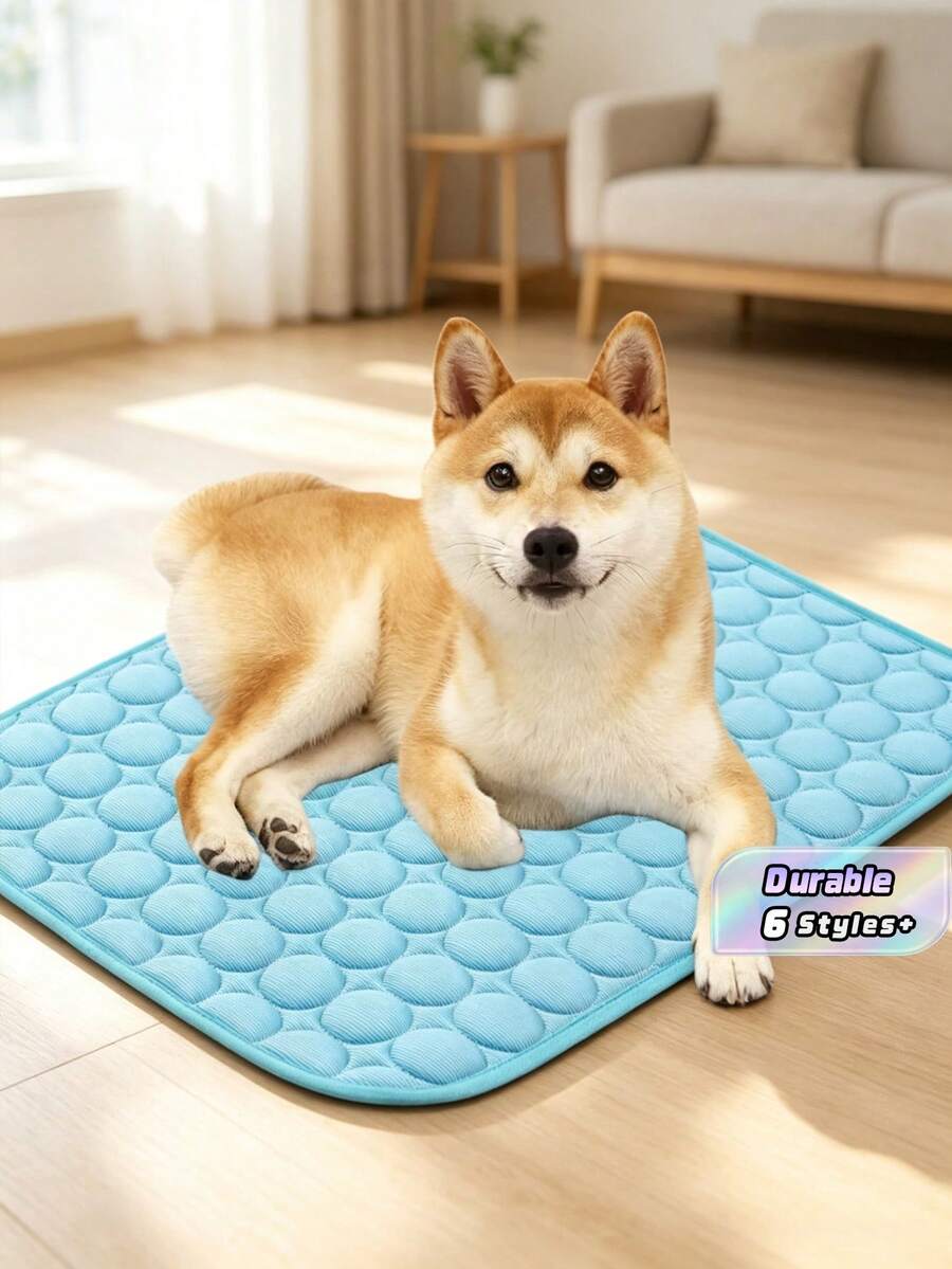 1pc Ice Silk Pet Cooling Mat – Summer Self-Cooling Pad For Dogs & Cats, Lightweight Portable Cooling Bed, Keeps Your Pet Cool - Blue - View 1