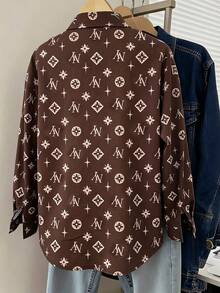 Franclia Women's Casual Loose Long Sleeve Shirt, Leopard Print, Minimalist Versatile For Autumn/Winter, Suitable For Daily Wear - Brown - View 2