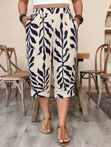 Weeklong Plus SizeCasual Imitation Linen Cropped Pants - Navy Blue - View 6