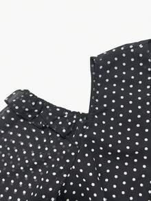 Modelyn Robe élégante à imprimé pois, col en V, épaules dénudées, manches longues, taille cintrée, coupe trapèze, coupe régulière, grande taille, pour le printemps et l'automne - Noir - Voir 4
