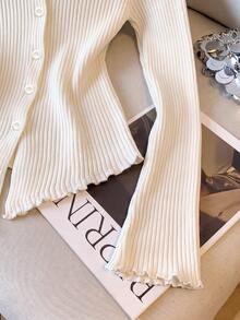 Resyla Suéter de punto acanalado suave y ajustado, versátil, nuevo y de gran para mujer en otoño/invierno - Blanco - Ver 3