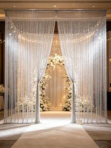 1 Piece 100*200cm Straight Curtain, Wedding Decoration Door Curtain, String Curtain, Home Decor Curtain, Ready-Made Hanging Curtain, Partition Curtain - 1PC - View 2