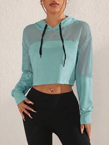 SHEIN Sovereign Charm 女款抽繩連帽休閒百搭日常運動運動衫 - 天藍色 - 查看 4