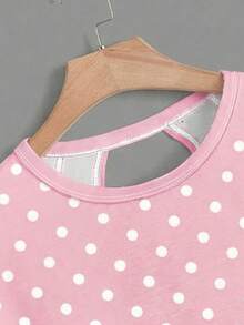 SHEIN Essnce Plus Size Women Polka Dot Print Back Cutout Design Casual T-Shirt - Multicolor - View 4