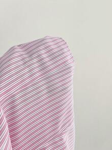 Flirla Women's Striped Collared V-Neck Short Sleeve Blouse, Spring/Summer - Pink - View 5