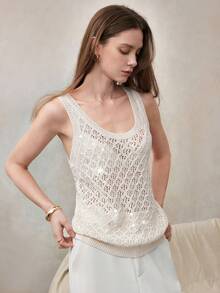 SHEIN Off-White Low Neckline Sequin Decor French Minimalist Elegant ...