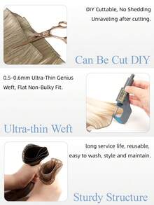 Genius Weft 手工编织缝合式真人发接发，4# 中棕色，14-22 英寸可选，50 克，无缝隐形扁平设计，可随意修剪，不掉发，不散开，不掉发，不刺激头皮，沙龙级品质，易于造型，适合所有发质，女士日常沙龙佩戴。 - S4 - 查看 5