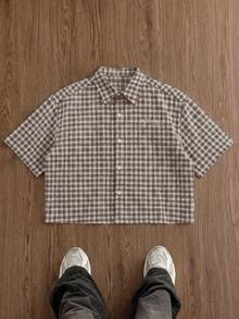Manfinity RebelGame Men's Plus Size Plaid Pattern Fashion Casual Shirt - Brown - View 1