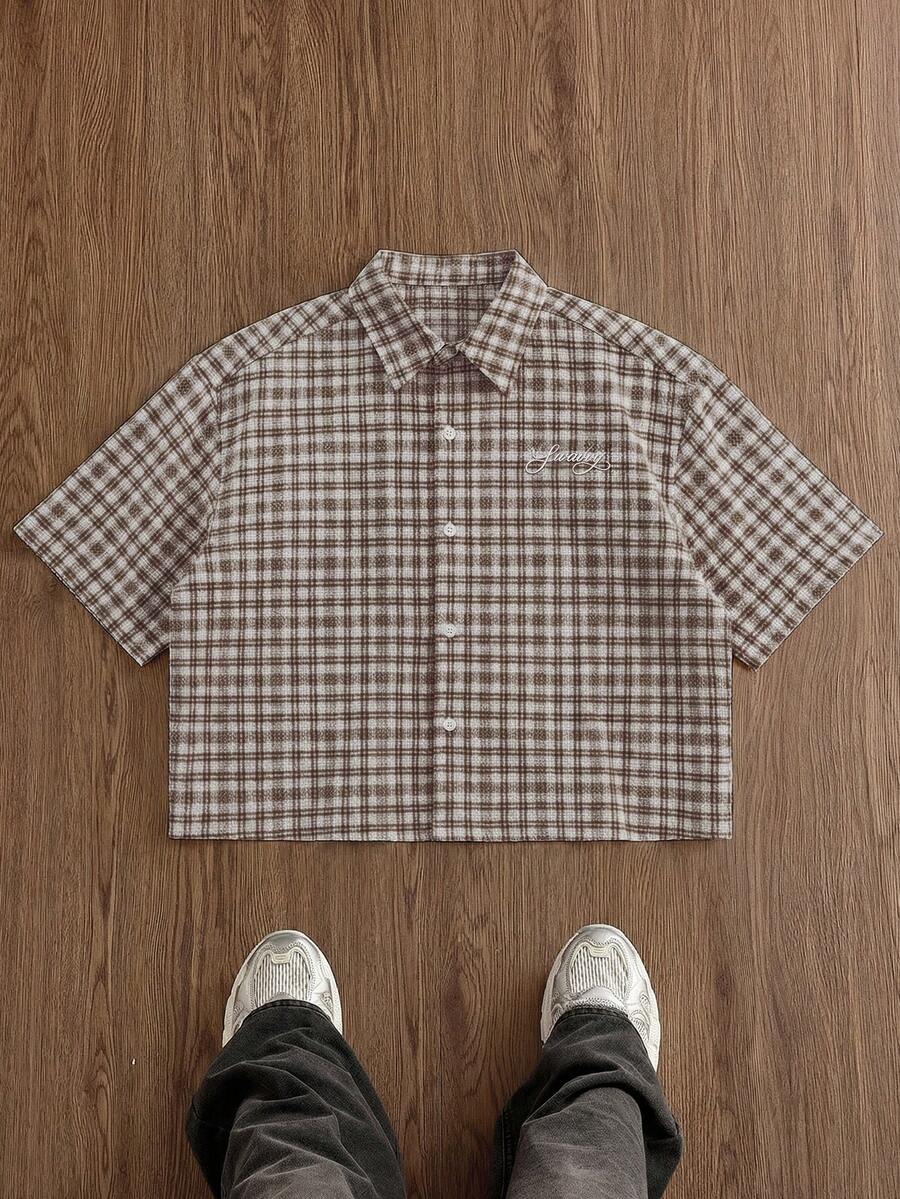 Manfinity RebelGame Men's Plus Size Plaid Pattern Fashion Casual Shirt - Brown - View 1