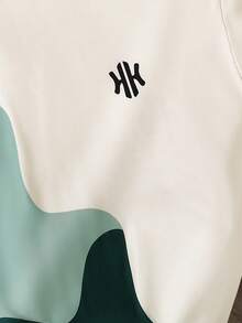 Vacaura 1件青少年男孩極簡高街圓領針織套頭T恤，小印花設計，精緻高級，舒適面料，夏季新款，適合高街與街頭穿搭，充滿個性 - 綠色 - 查看 3