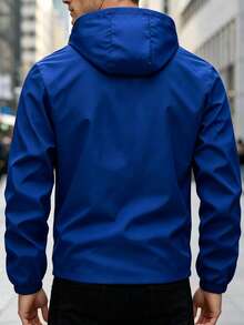 Manfinity Homme Men's Solid Color Long Sleeve Zip-Up Hooded Jacket Hiking Royal Blue Autumn Casual - Blue - View 3