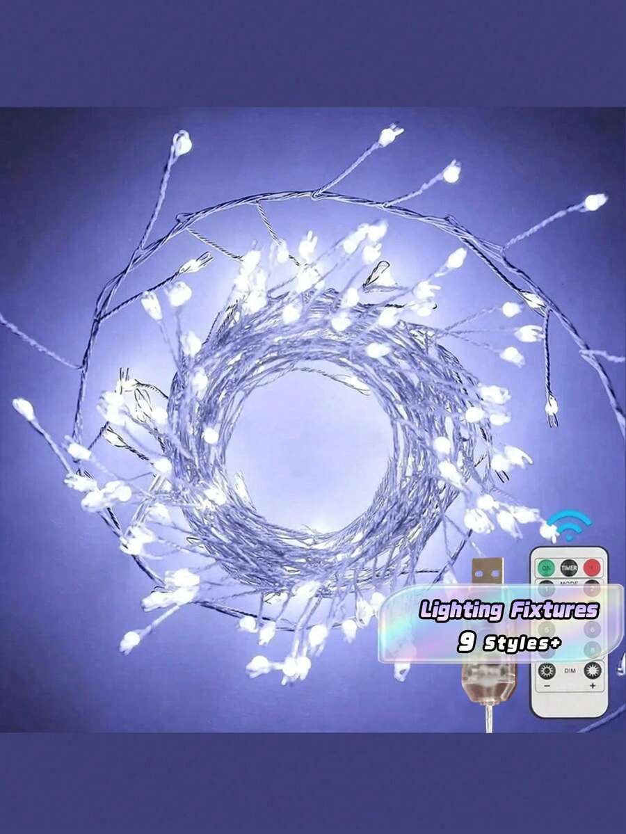 1PC 8-Function USB-Powered LED Firecracker Lights String, 50/100/200LEDS Twinkle Star Fairy Lights, Suitable For DIY Wreaths, Home Decor, Indoor/Outdoor Party Decoration, Space Theme - متعدد الألوان - مشاهدة 1