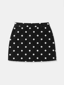 lacRébo Polka Dot Print Beige Woven Mini Skirt, Spring/Summer Vintage French Parisian Style - Black - View 8