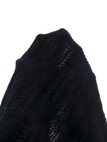 SHEIN Elladie kids Tween女孩黑色時尚休閒可愛舒適柔軟極簡百搭優雅3D蝴蝶結長袖短版針織開襟毛衣，適合日常穿著、外出、學校、玩耍、戶外、派對，秋冬款 - 黑色 - 查看 4