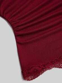 Sweetra Fashion Square Neck Contrast Lace Flared Long Sleeve Elastic Knit Top T-Shirt Fall - Multicolor - View 23