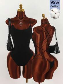 Amplova Body con tirantes dobles, espalda descubierta y cruzado en el pecho - Negro - Ver 13