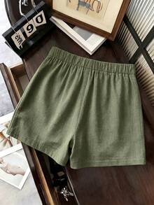 SHEIN Franclia Summer New Linen Casual Versatile Culottes - Army Green - View 2