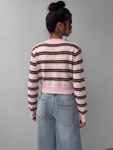 SHEIN BASICS 女款休閒條紋開襟衫，秋冬款 - 彩色 - 查看 2